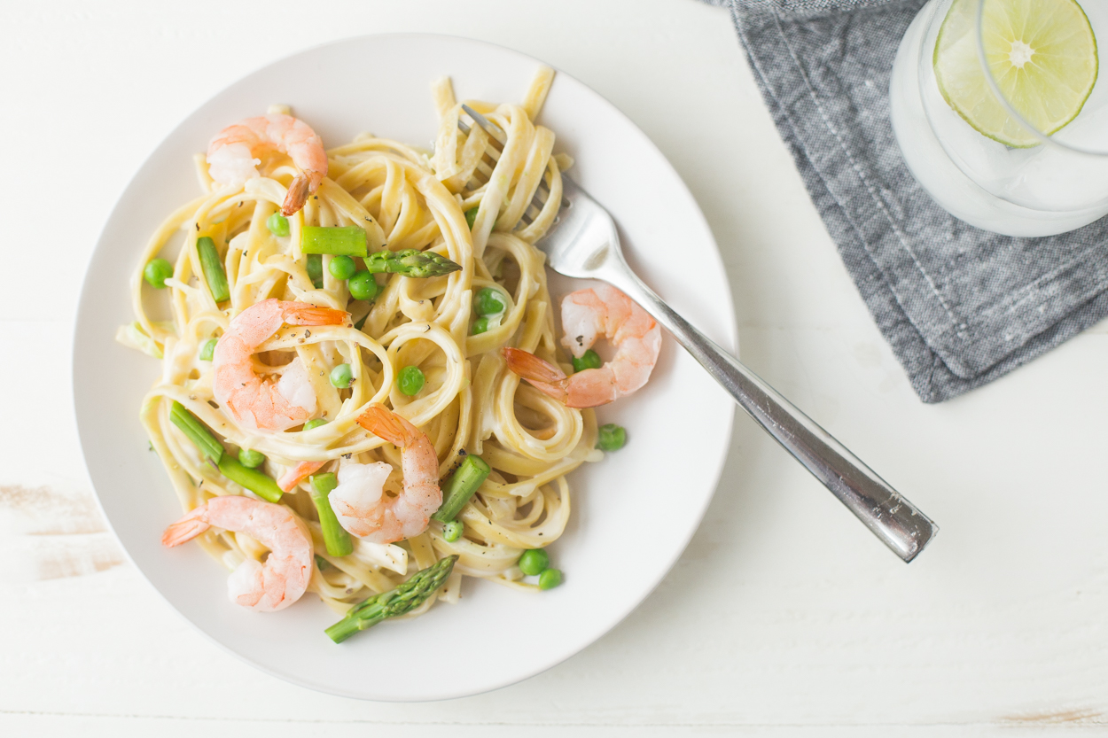 Fettuccine Alfredo with Asparagus and Peas