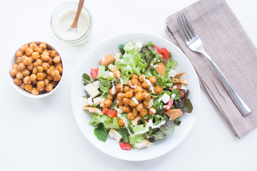 Fattoush with Pan-Fried Chickpeas