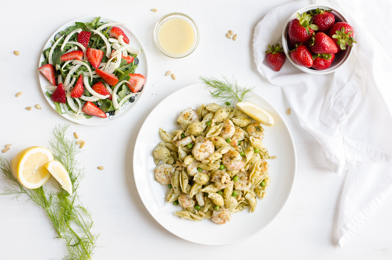 Pesto Pasta with Shrimp and Peas