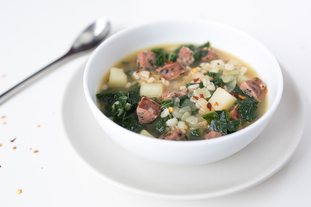 Spicy Sausage, Potato, and Kale Soup