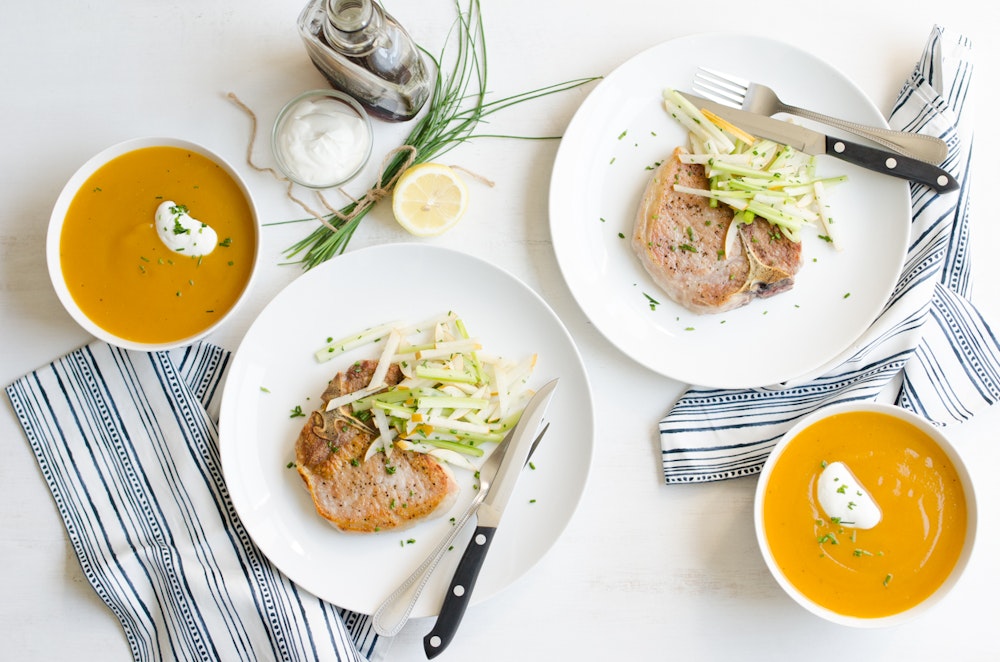 Pork Chops with Pear and Celery Slaw 