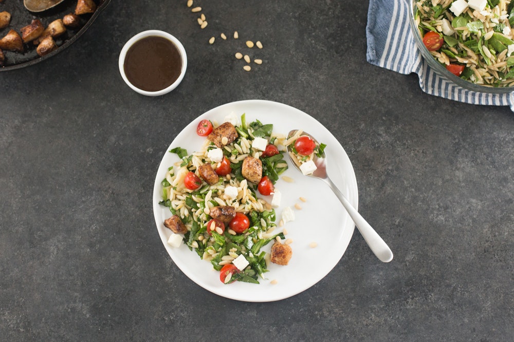 Chickpea, Orzo, and Spinach Chopped Salad