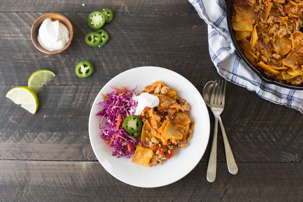 Zucchini Chilaquiles with Pinto Beans
