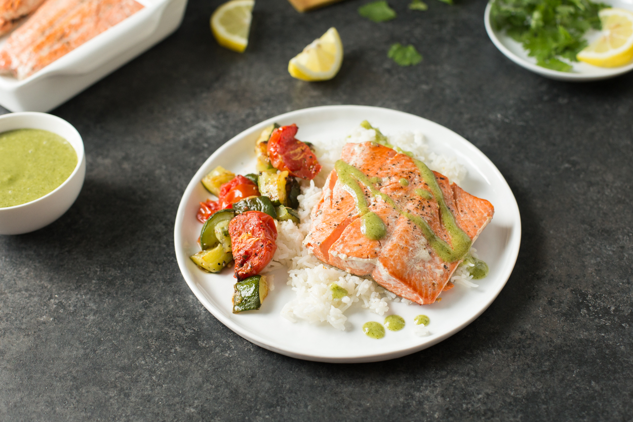 Salmon with Cilantro Garlic Sauce