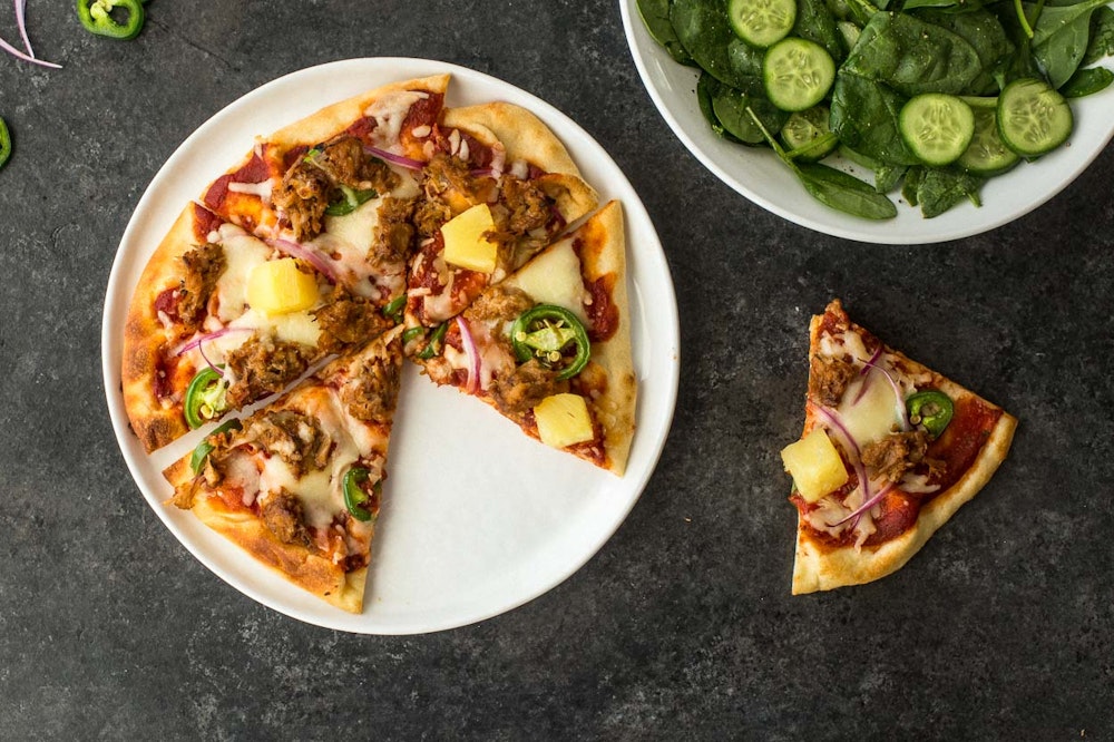 BBQ Naan Pizza with Leftover Pulled Pork and Pineapple 