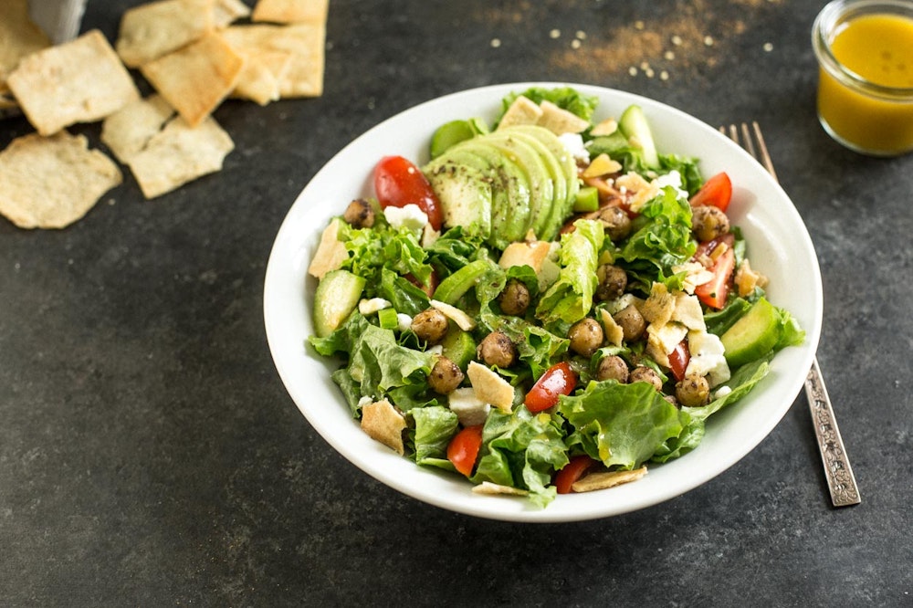 Fattoush Salad with Pan-Fried Chickpeas