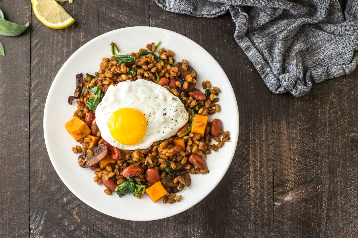 Balsamic Farro Saute with Sweet Potatoes 