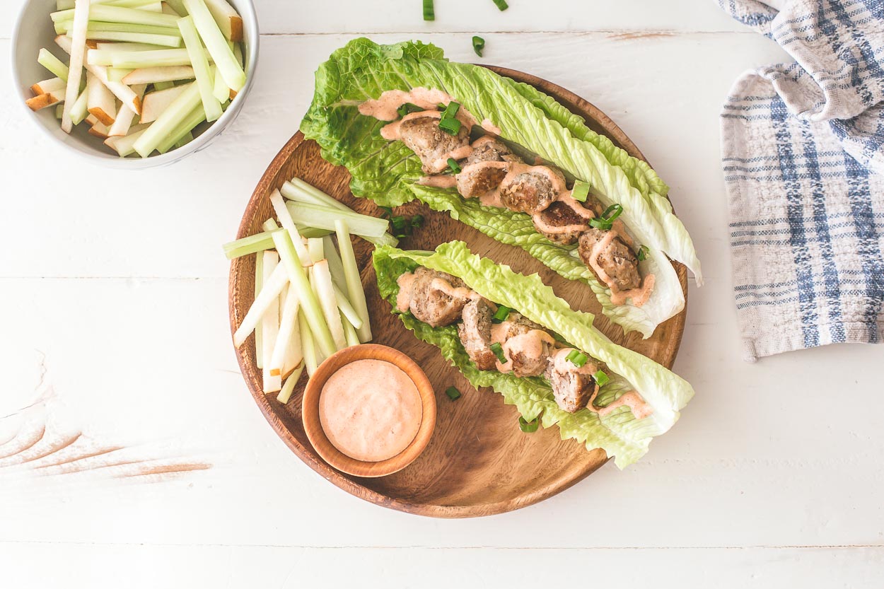 Turkey Meatball Lettuce Cups with Honey Adobo Sauce 