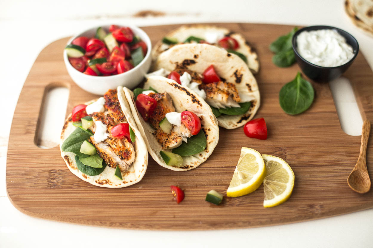 Greek Tilapia Tacos with Tzatziki 