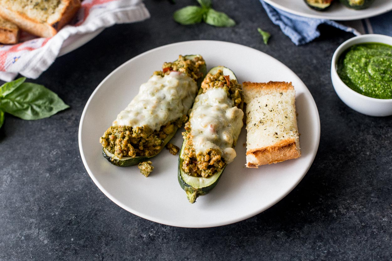 Zucchini Boats with Pesto Turkey Cook Smarts