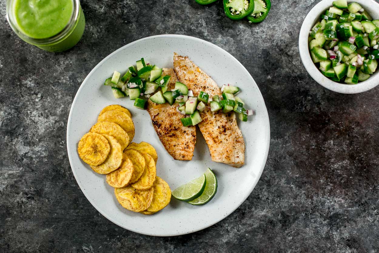 Jerk Fish with Cucumber Salsa 