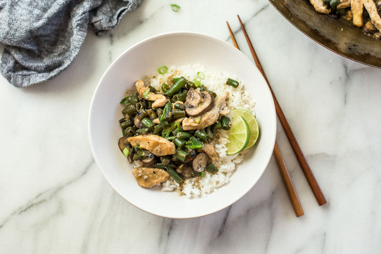 Chicken, Green Bean, and Mushroom Stir-fry