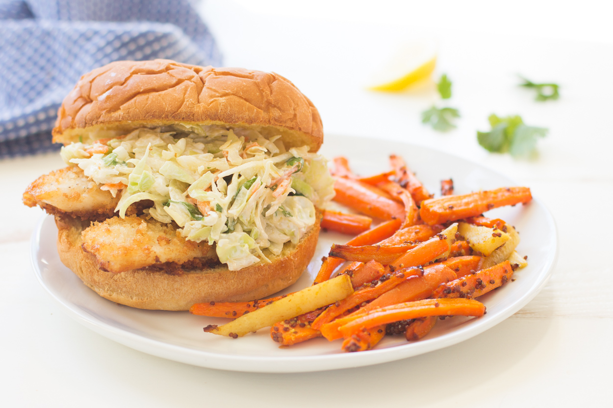 Crispy Fish Sandwiches with Creamy Slaw