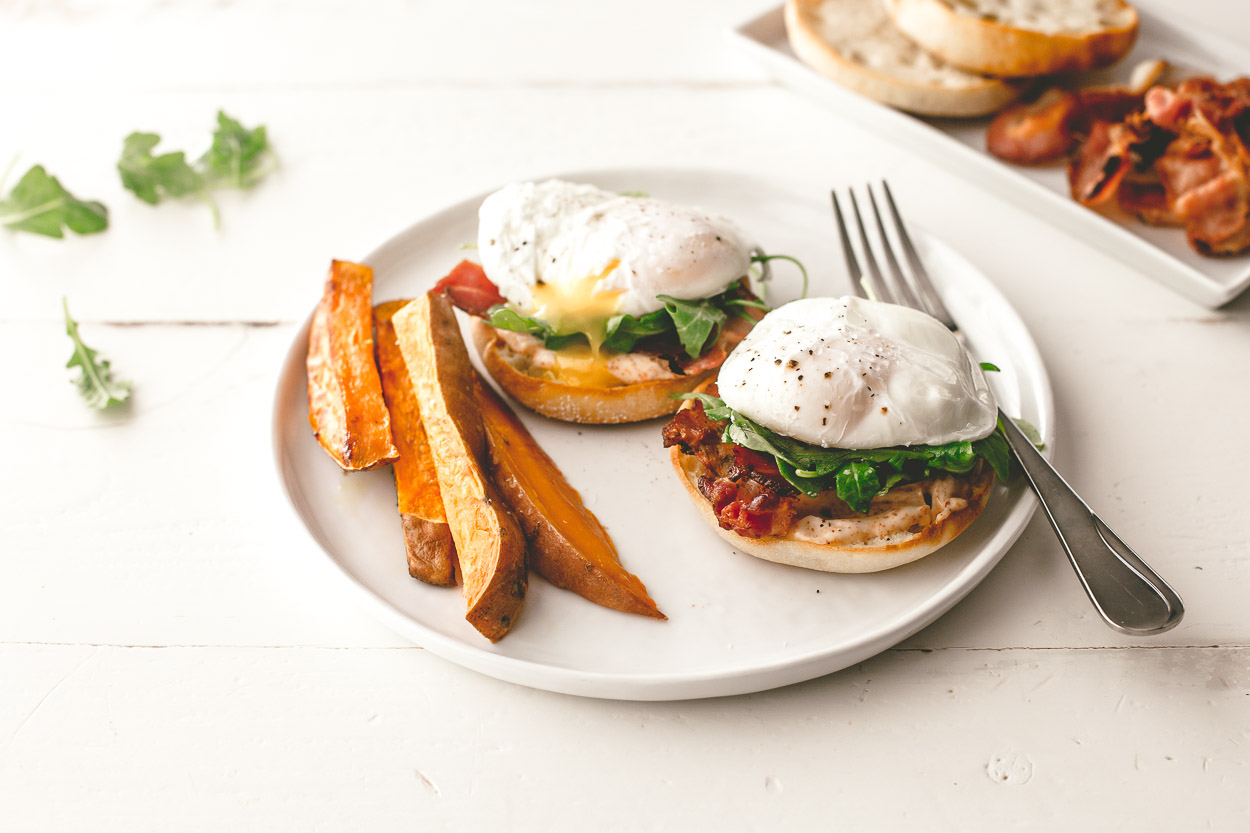 Bacon and Arugula Eggs Benedict
