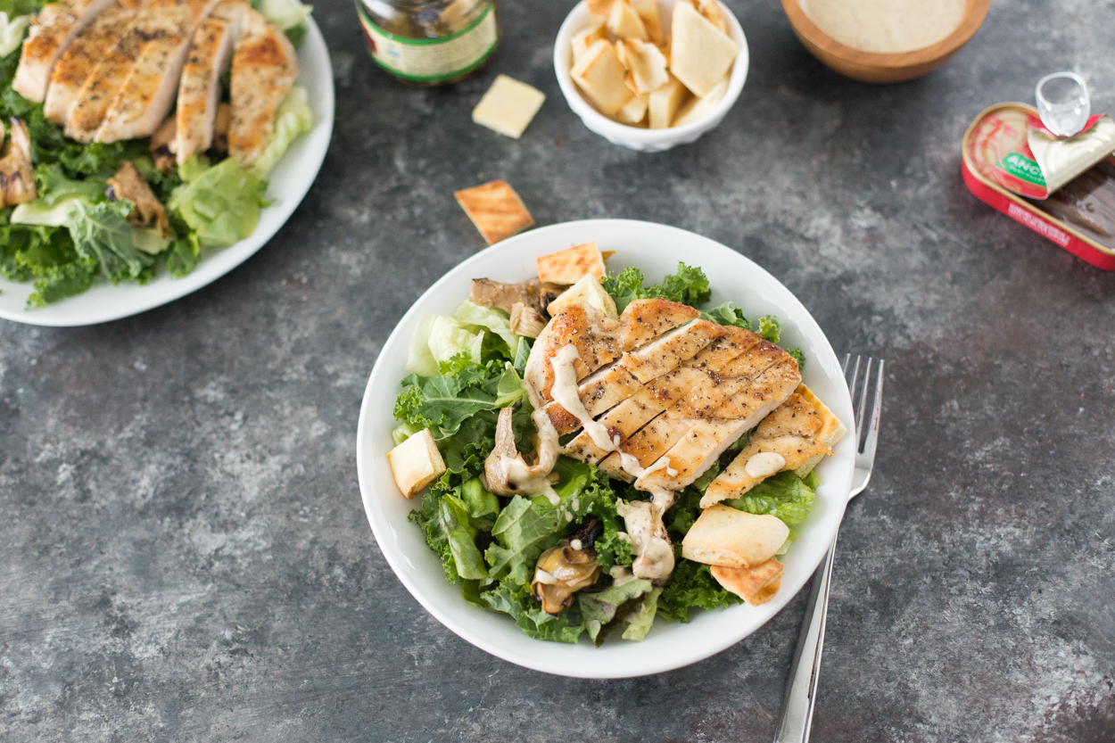 Kale Caesar Salad with Lemon Pepper Chicken