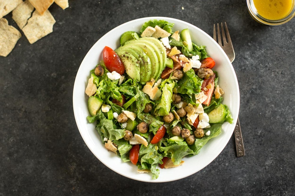 Fattoush Salad with Pan-Fried Chickpeas