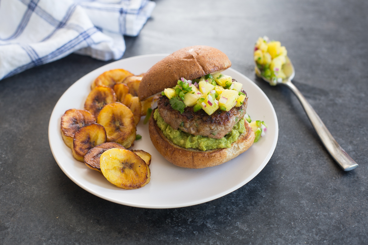 Jerk Pork Burgers with Pineapple Salsa