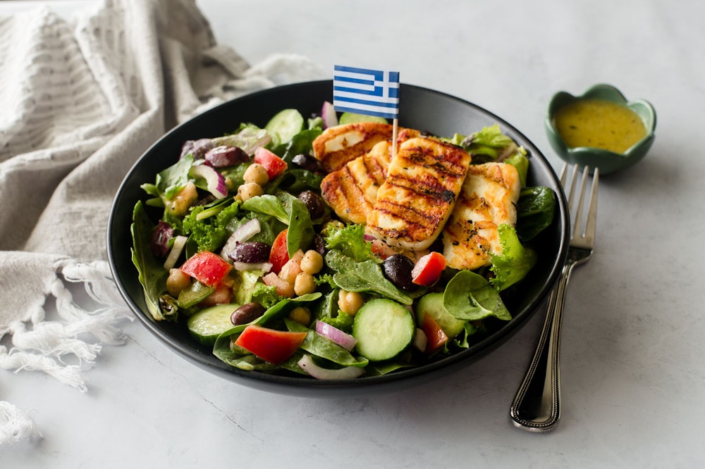 Greek Salad with Seared Lamb 