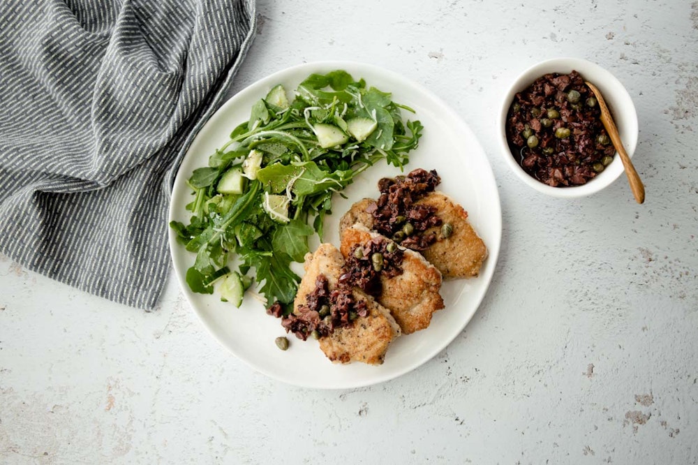 Pork Cutlets with Olive-Caper Sauce