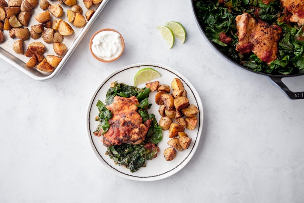 Sheet Pan Spiced Chickpeas with Chard and Salsa
