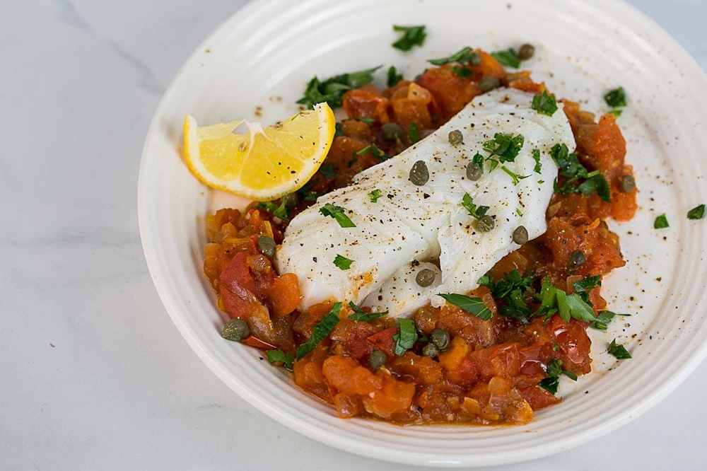 Baked Cod with Tomato Caper Sauce		