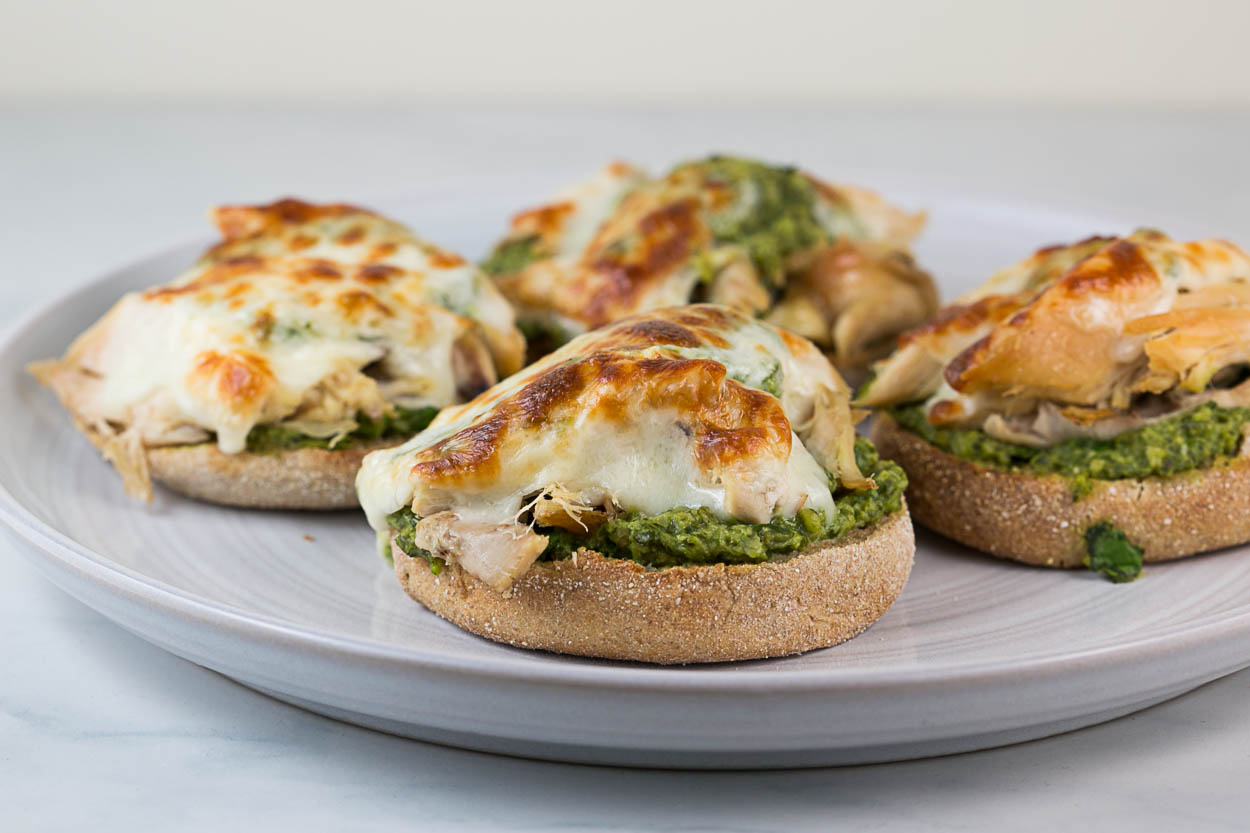 Tomato Avocado Melts with Artichoke-Spinach Pesto