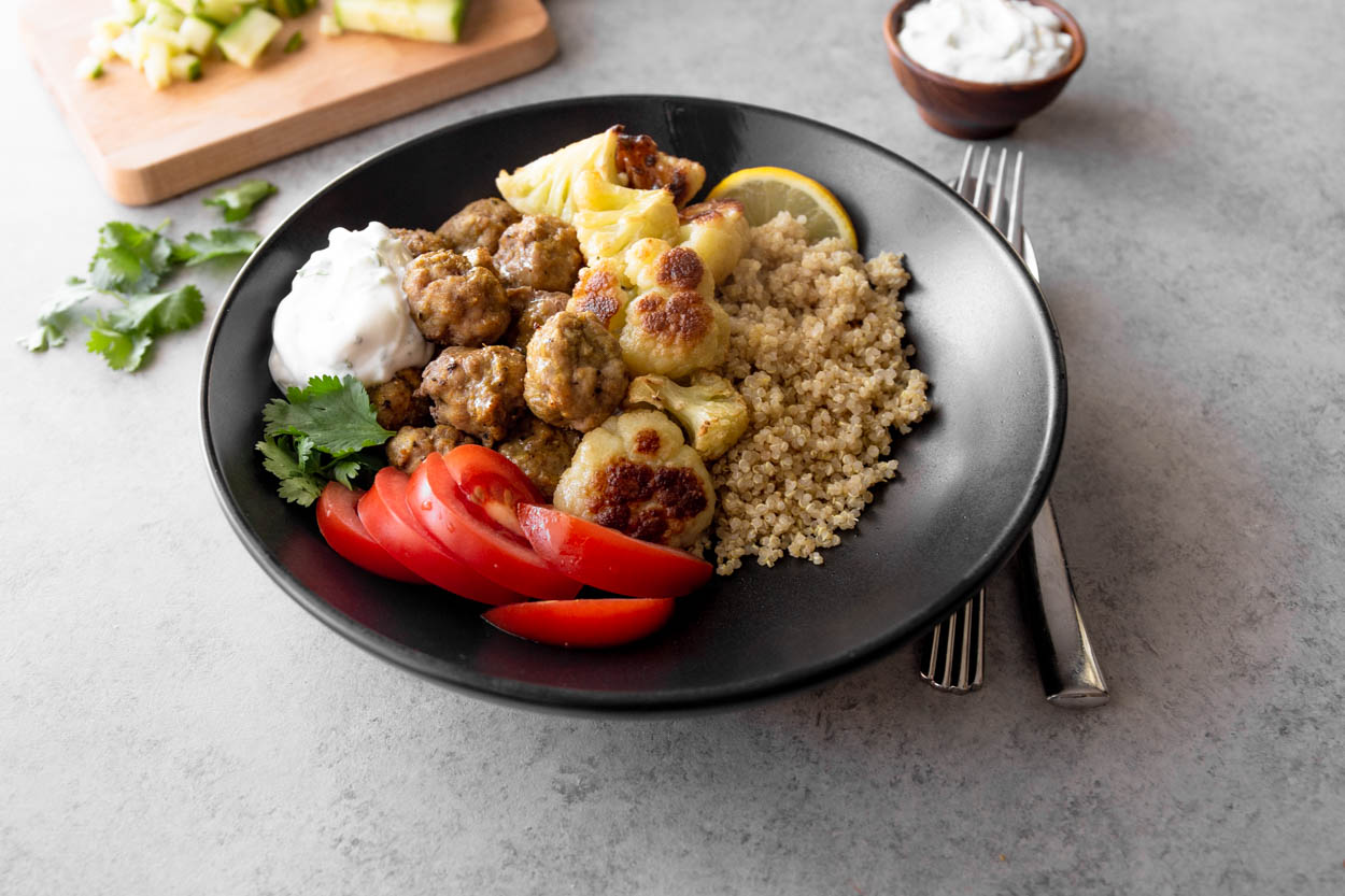 Curried Meatball Quinoa Bowl