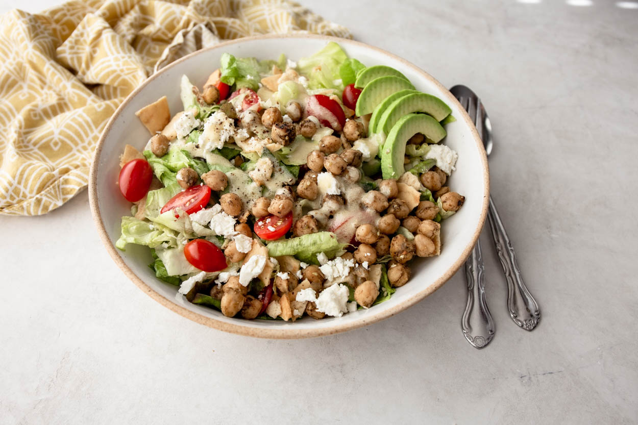 Fattoush Salad with Pan-Fried Chickpeas