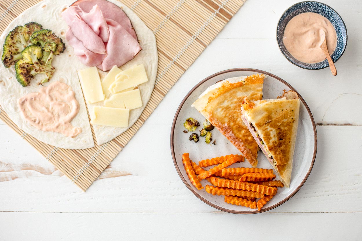 Warm Ham, Broccoli, and Cheddar Tortilla Wrap