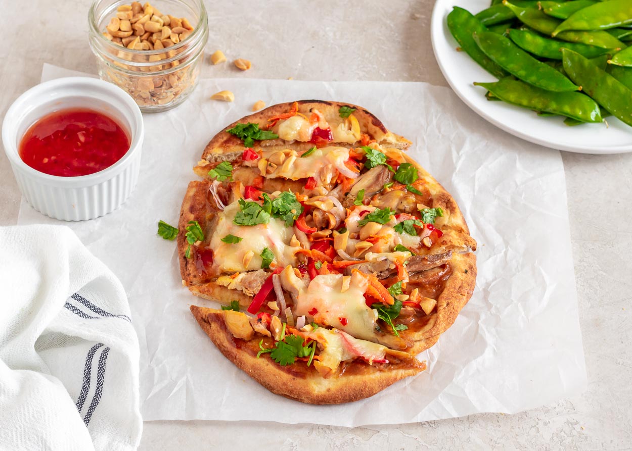 [Leftover] Thai-Style Grilled Chicken Flatbread Pizza