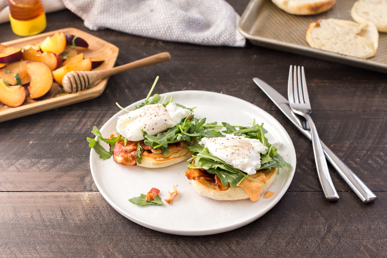 Bacon and Arugula Eggs Benedict 