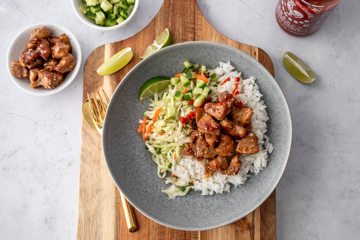 Sesame Ginger-Glazed Pork Rice Bowl 