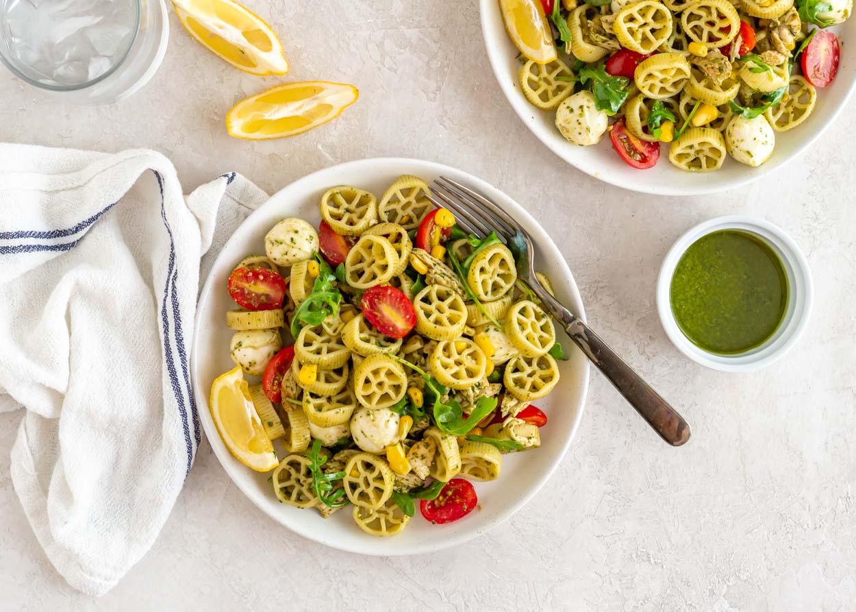 Pesto Pasta Salad with [Leftover] Lemon-Garlic Chicken