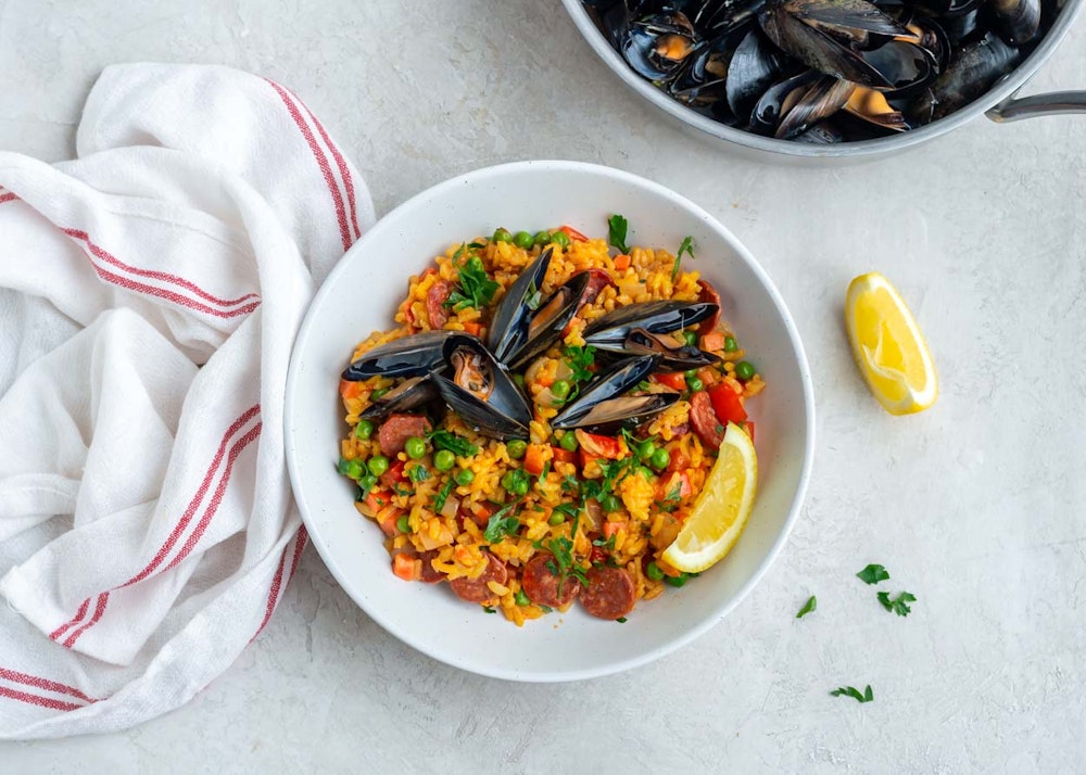 Paella Risotto with Sausage and Peppers