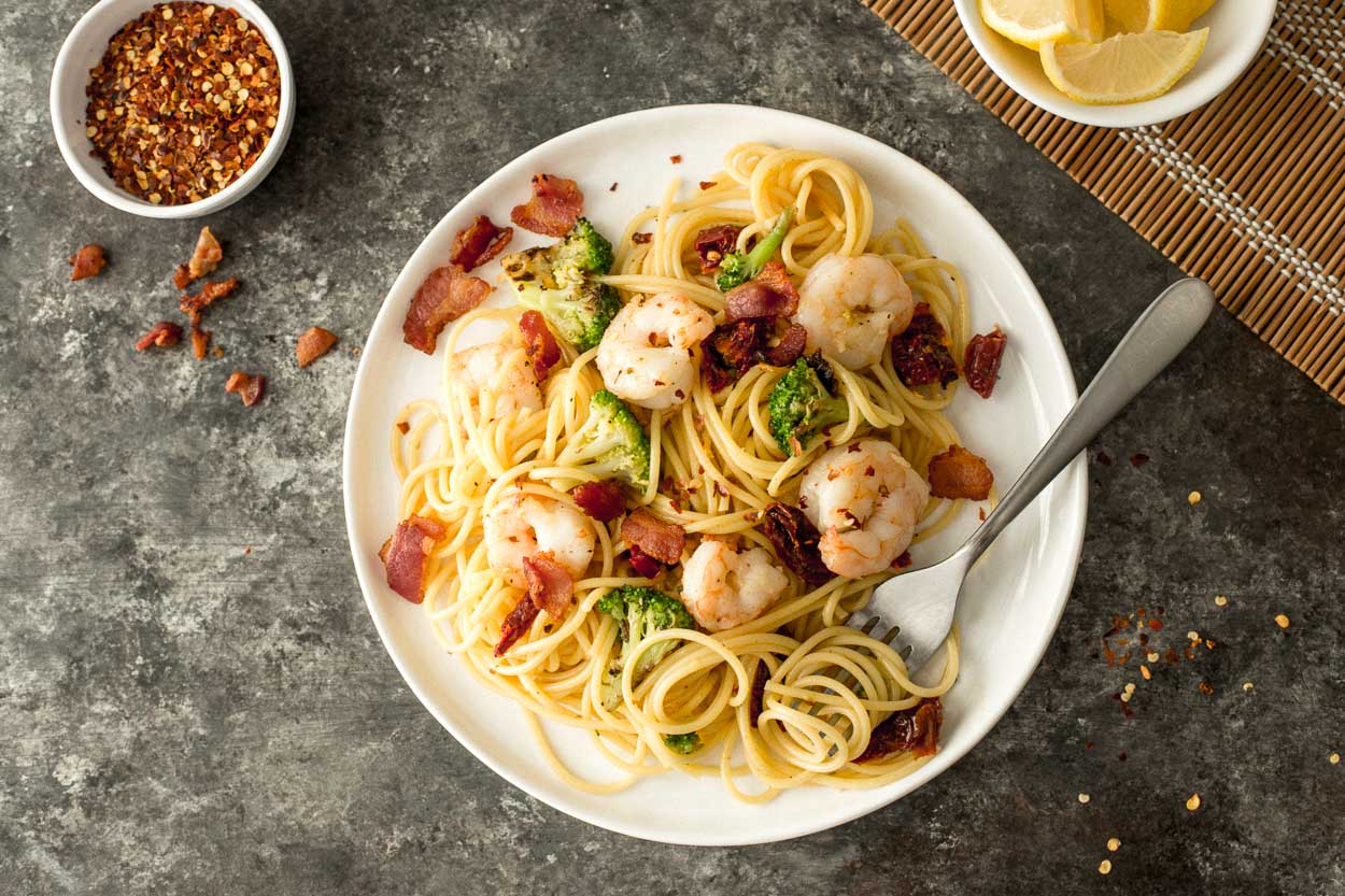 Shrimp and Sun-Dried Tomato Carbonara