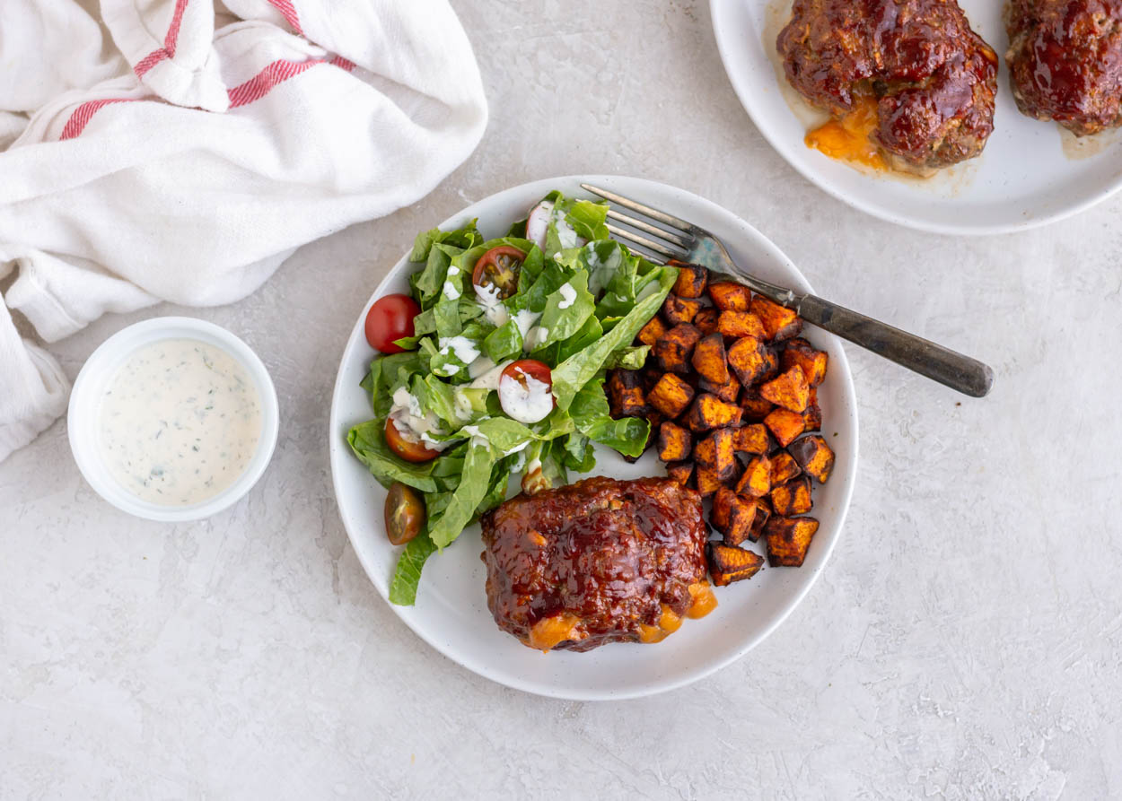 Barbecue Cheddar Stuffed Mini Meatloaves