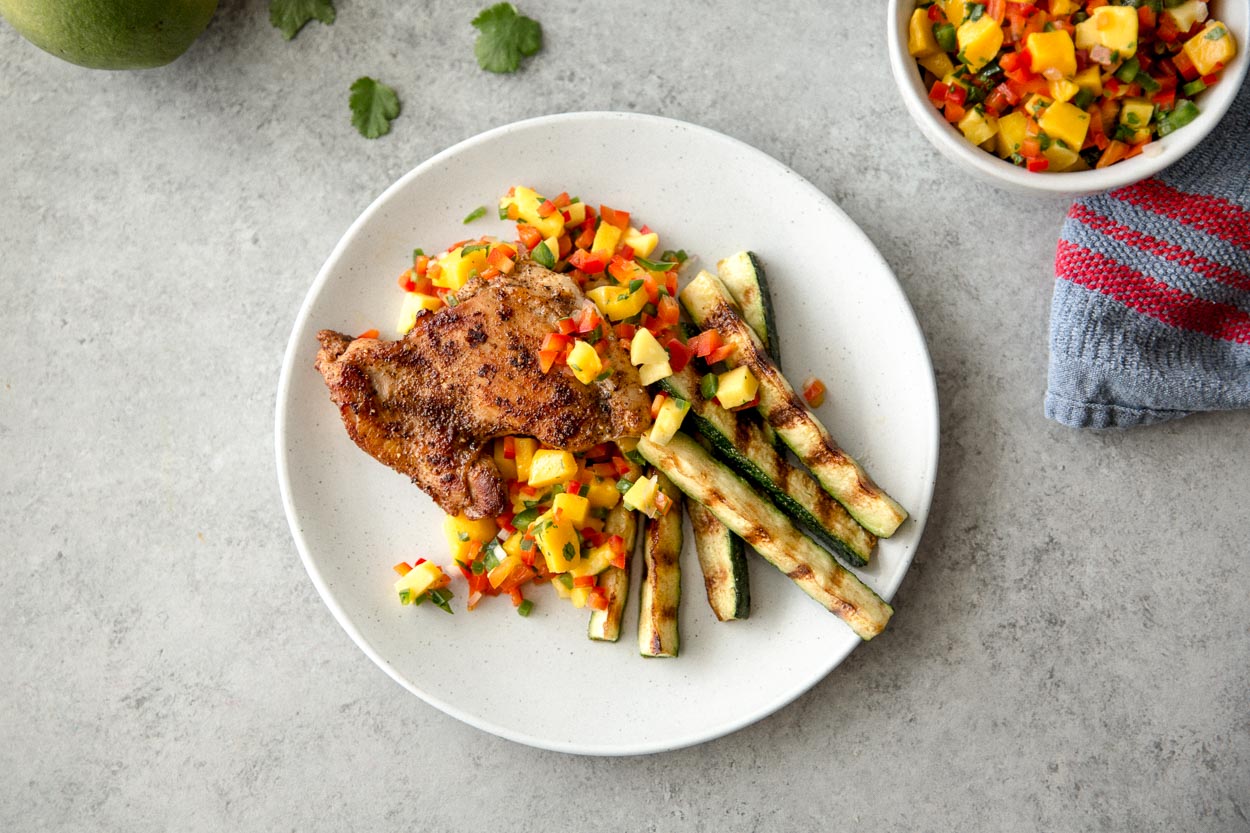 Blackened Chicken Thighs with Mango Salsa