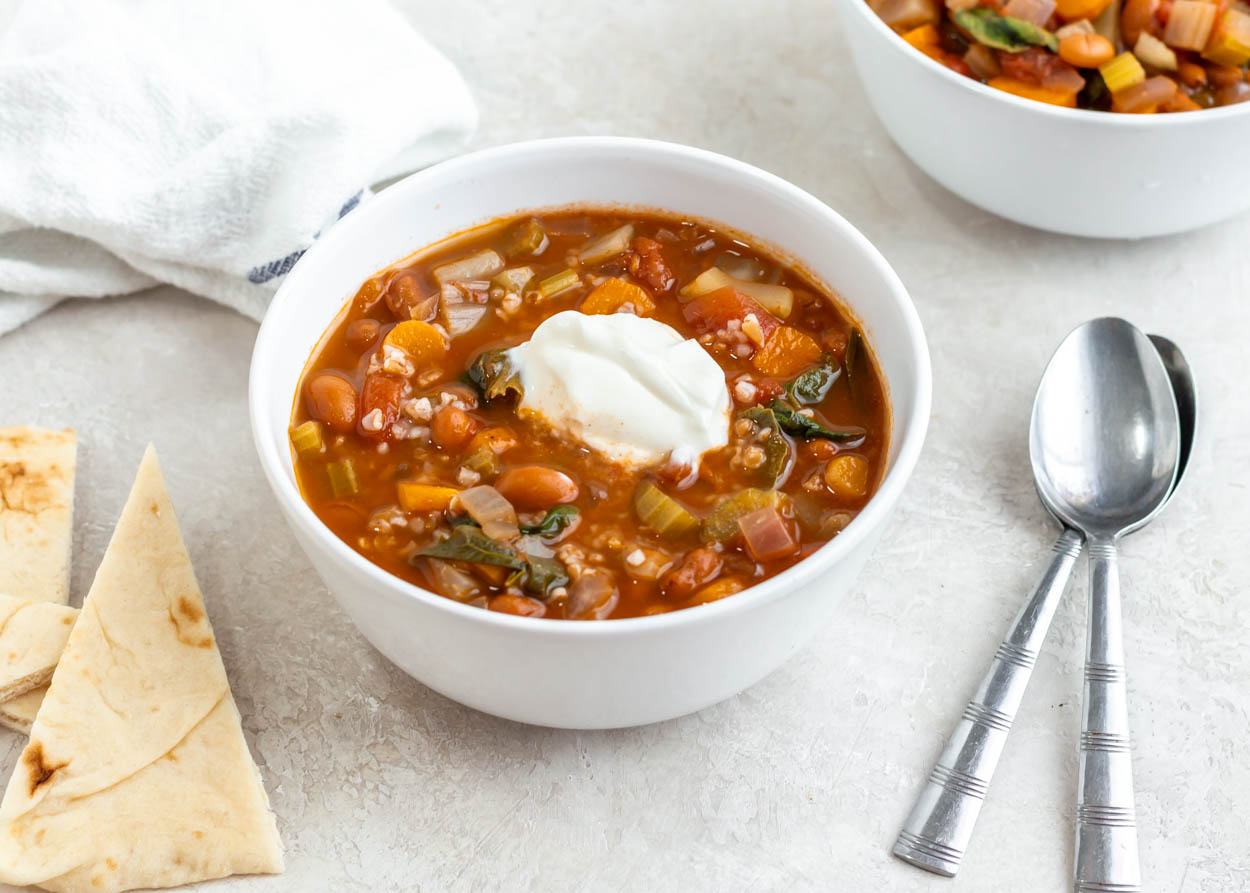 Slow Cooker (or not) Lebanese Freekeh and Pinto Bean Soup
