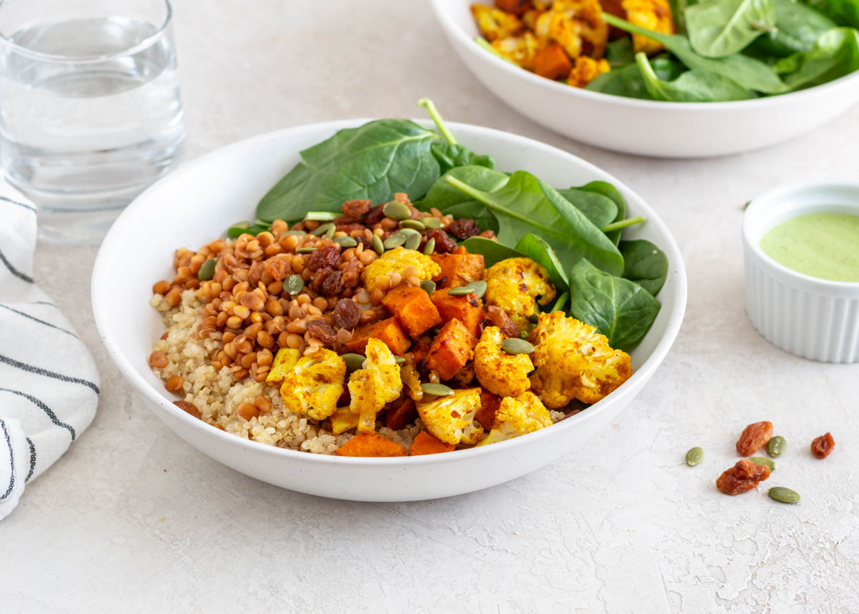 Lentil, Cauliflower, and Sweet Potato Bowls