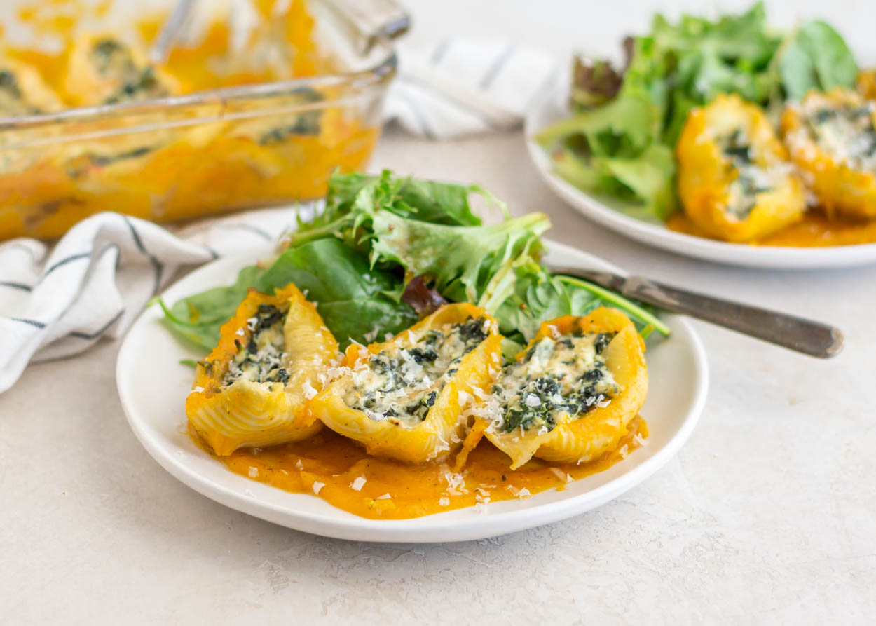 Spinach and Ricotta Stuffed Shells with [Leftover] Butternut Sauce