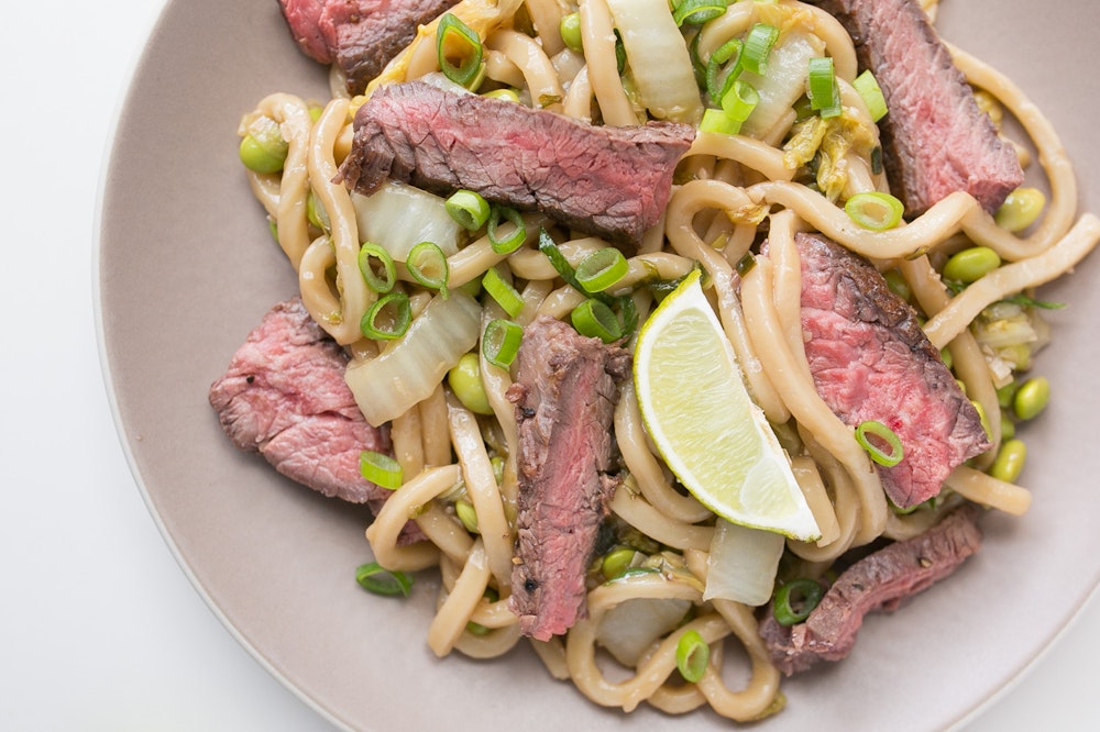 Broiled Steak with Stir-Fried Carrot Noodles