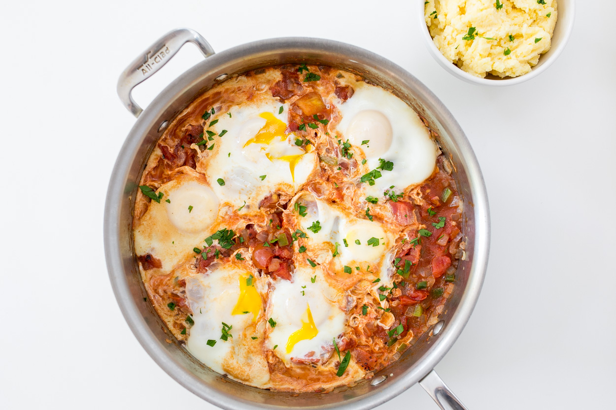 Shakshuka with Mediterranean Platter