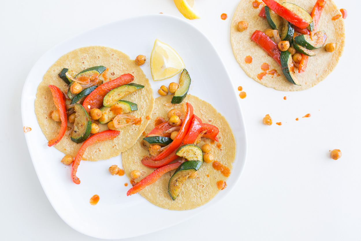 Veggie Tacos with Cumin-Paprika Roasted Zucchini & Red Pepper