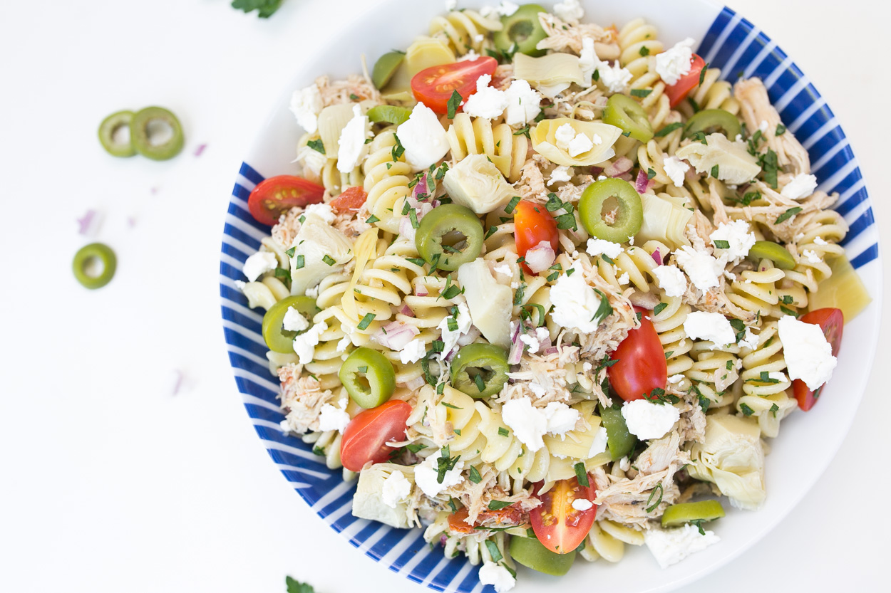 Pasta Salad with Leftover Mediterranean Chicken