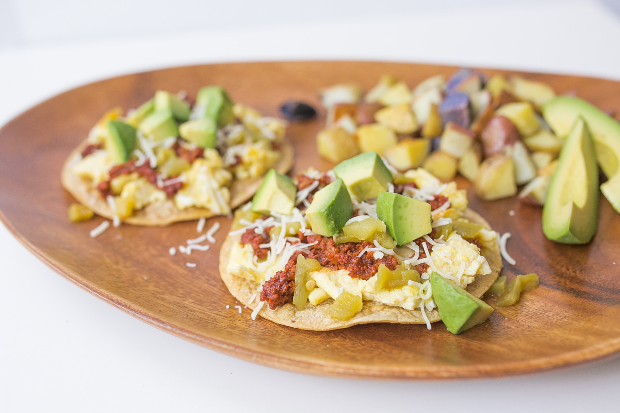 Breakfast Tostadas with Chorizo and Spinach