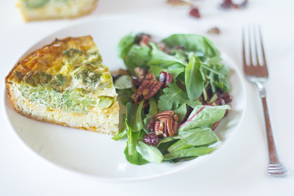 Broccoli and Cheddar Quiche with Rice Crust