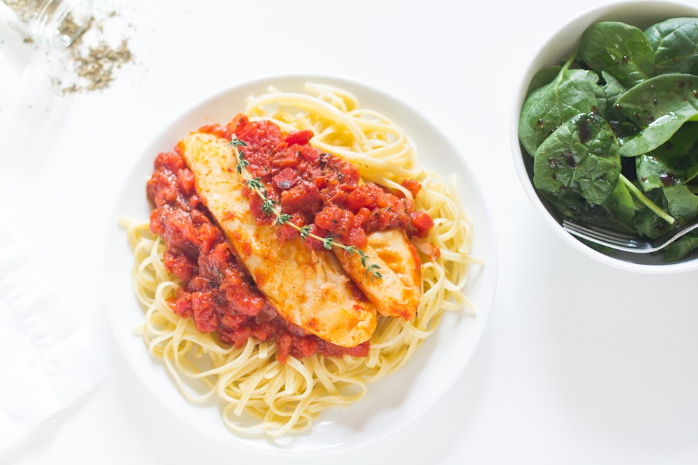 Linguini with Tomato Caper Sauce