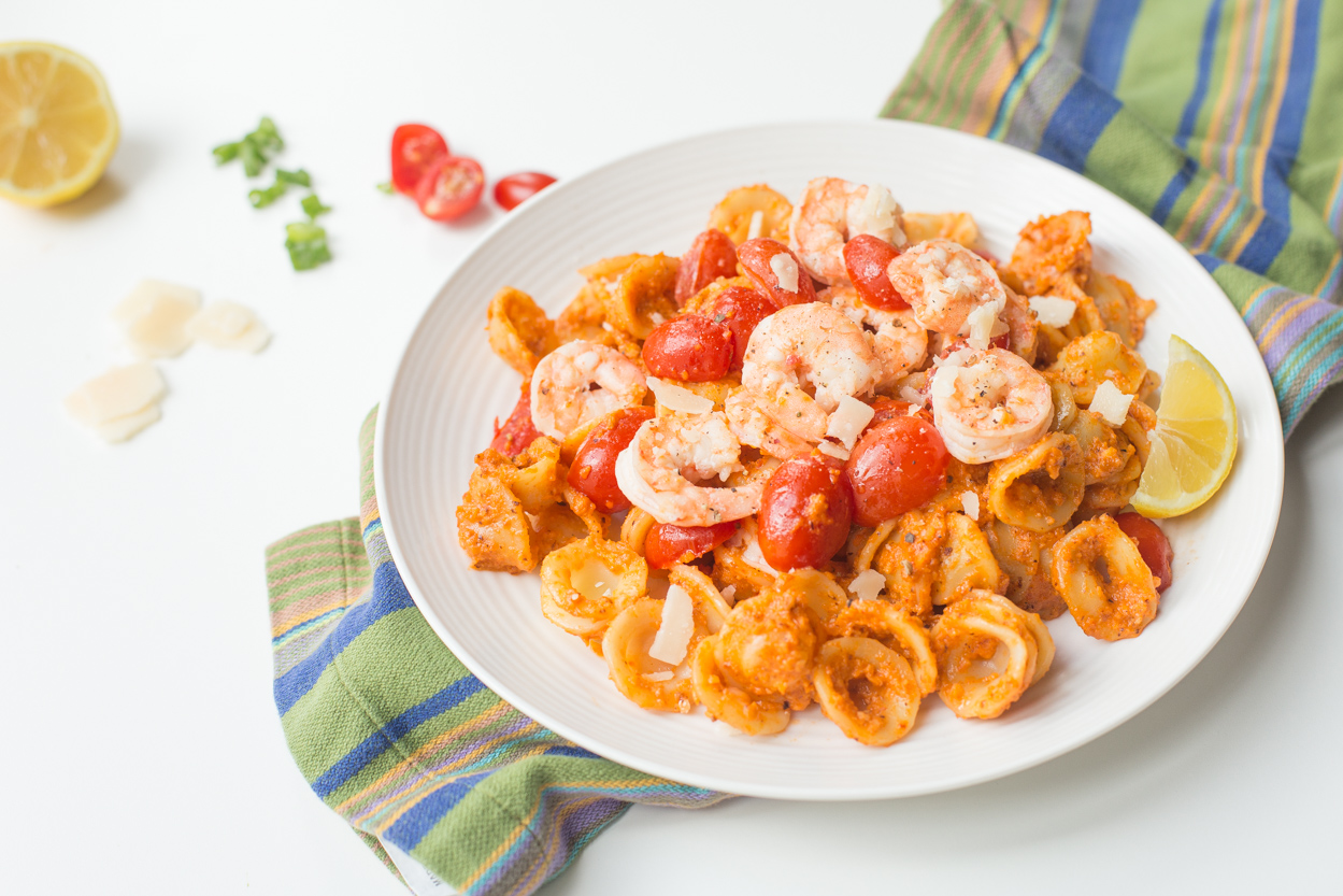 Shrimp Romesco with Orecchiette