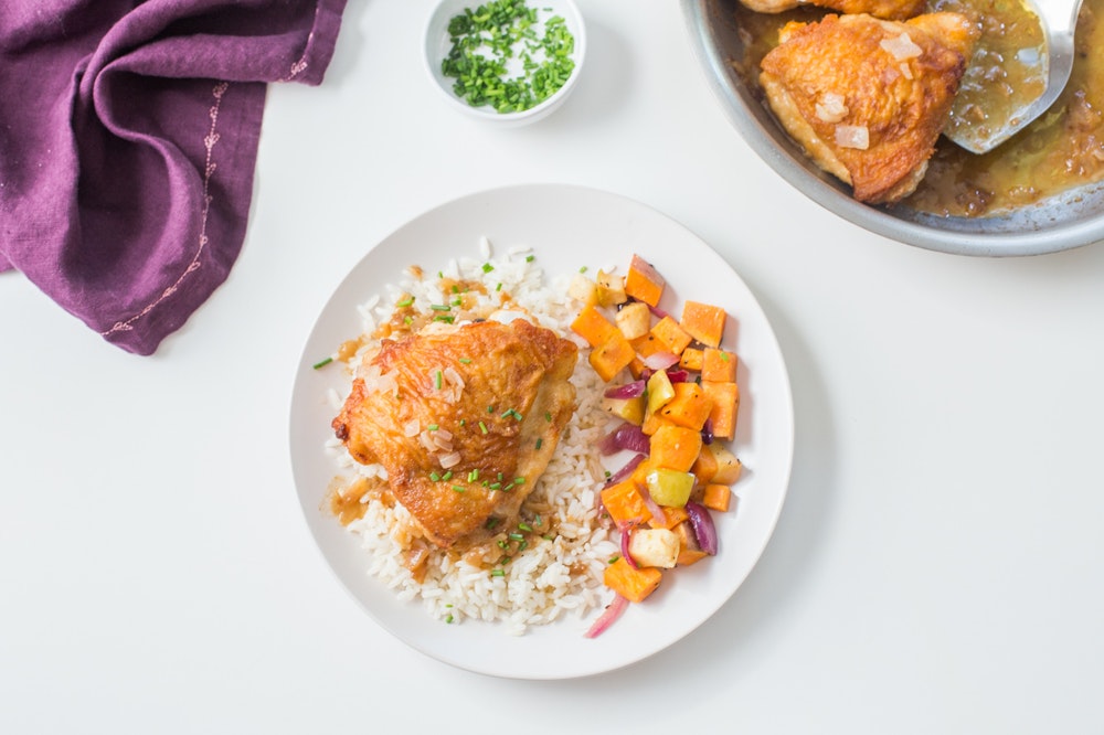 Crispy Chicken Thighs with Rice
