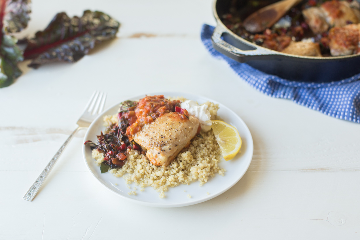 Skillet Chicken with Salsa and Chard